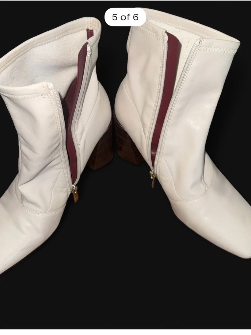 Franco Sarto Women's White Leather Ankle Bootie Square Toe Block Heel Zip